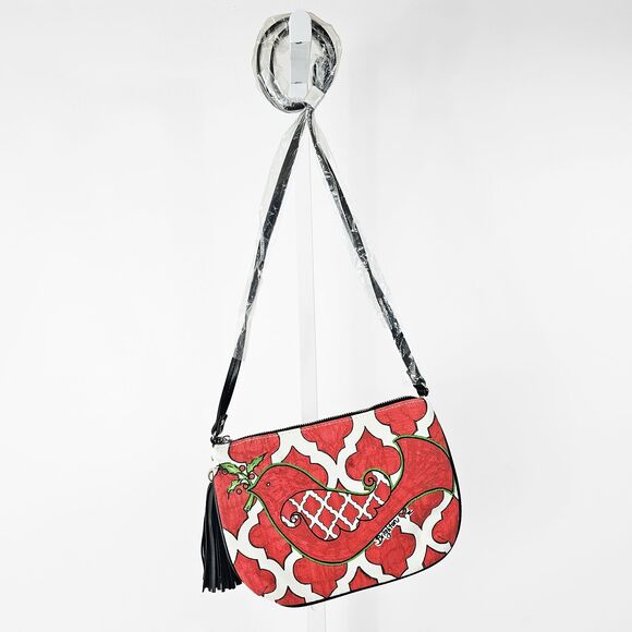 Brighton Love Dove Red and White Cross Body Bag NWT Painted Canvas - Picture 2 of 6